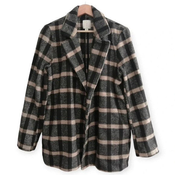 Joie Plaid Wool Blend Open Jacket Black and Tan Heritage Plaid Medium - Picture 16 of 16